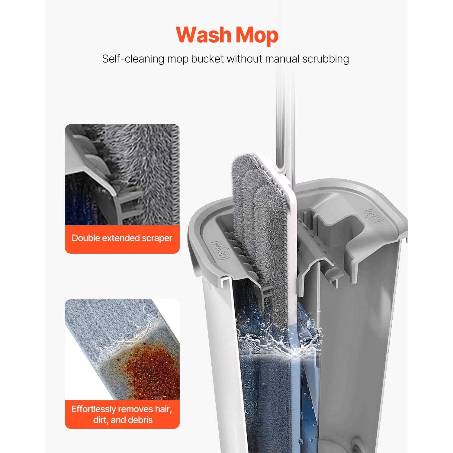 Flat Mop And Bucket Set With Wringer And 3 Microfiber Pads_voghion.com